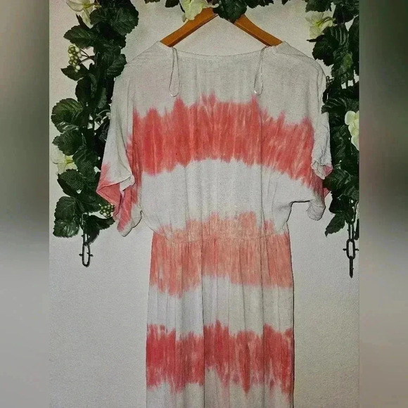 Knox Rose Boho Tie Dye Midi Dress XS Coral Pink Summer Peasant Tiered Maxi - Picture 11 of 11